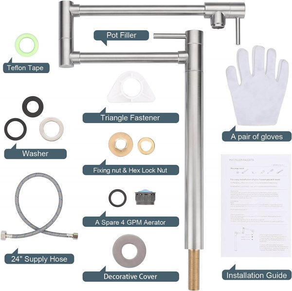 wowow brushed nickel deck mount pot filler folding faucet over stove 4