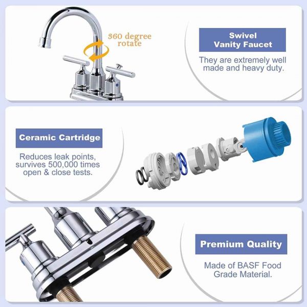 wowow centerset bathroom faucet chrome 3 hole 2 handle 4 inch bathroom sink faucet 1 1