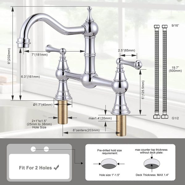 wowow chrome 8 inch centerset classic heritage bridge faucet 5