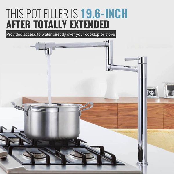 wowow chrome deck mount pot filler folding faucet over stove 9