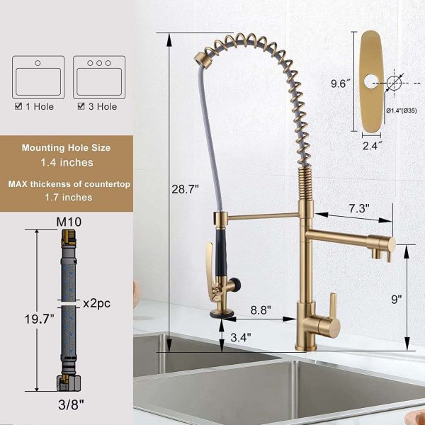 wowow gold commercial spring kitchen faucet with pre rinse sprayer 5