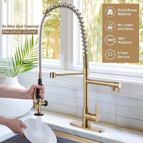 wowow gold commercial spring kitchen faucet with pre rinse sprayer 6