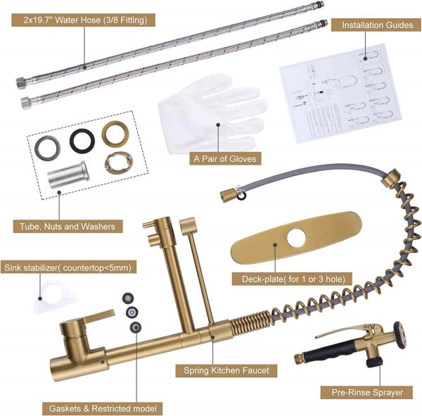 wowow gold commercial spring kitchen faucet with pre rinse sprayer 7