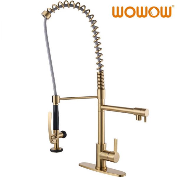 Gold Commercial Spring Kitchen Faucet with Pre-Rinse Sprayer