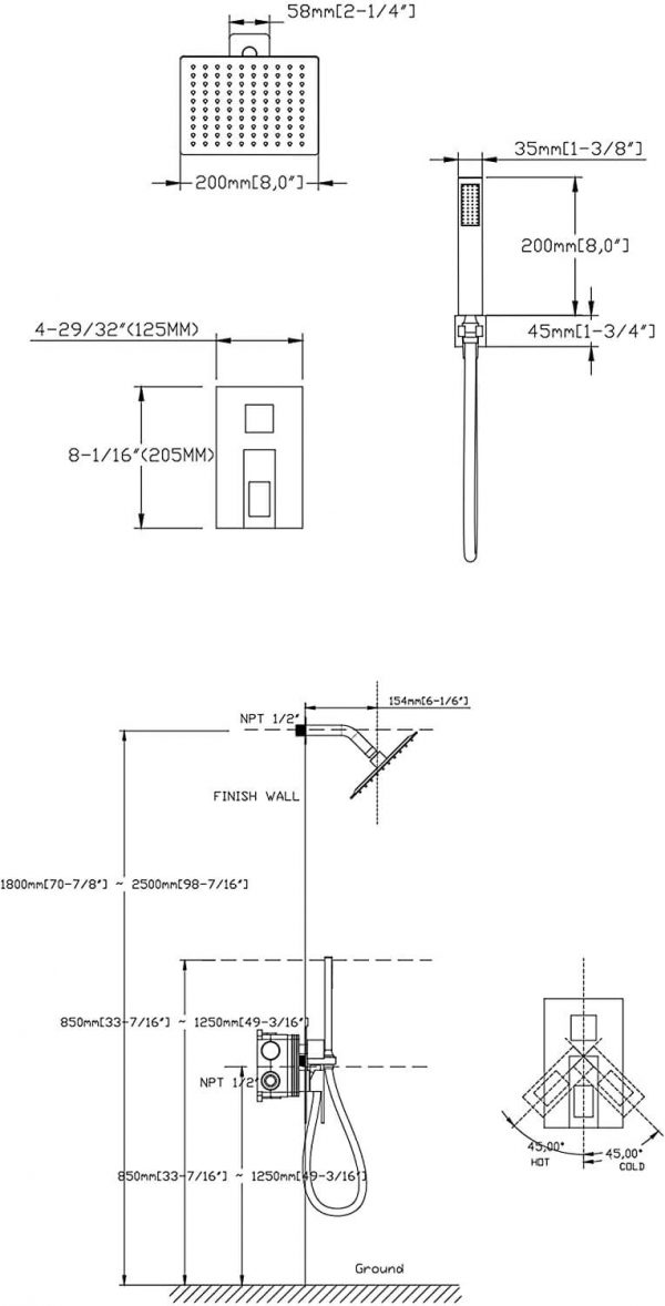 wowow luxury brushed nickel rain shower combo set 7