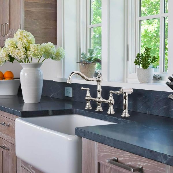 wowow polished nickel bridge kitchen faucet with side sprayer 2