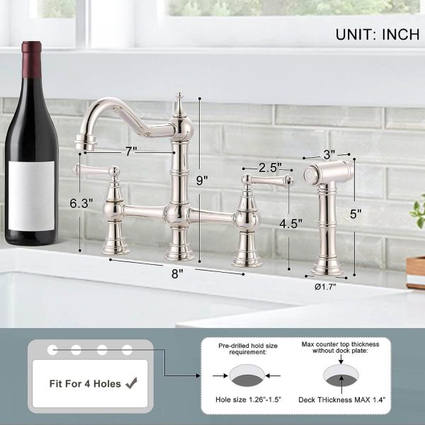 wowow polished nickel bridge kitchen faucet with side sprayer 4