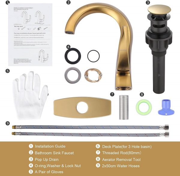wowow single handle high arc brushed gold bathroom faucet 5