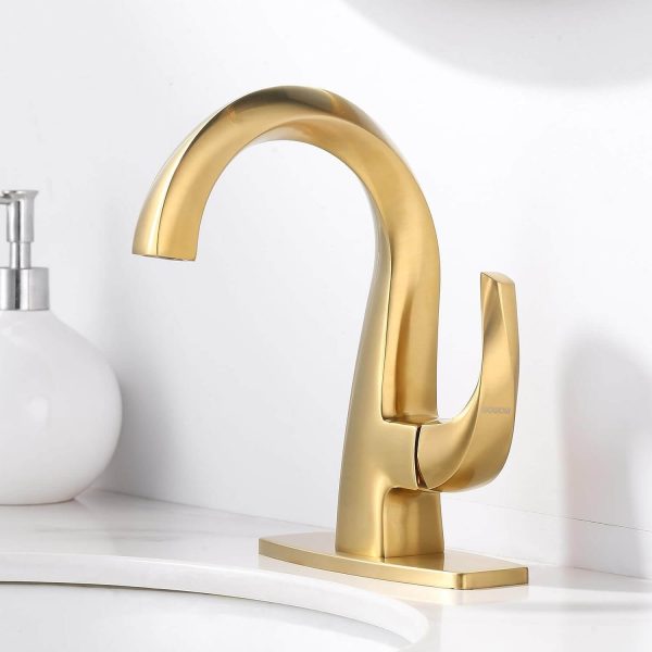 wowow single handle high arc brushed gold bathroom faucet 8