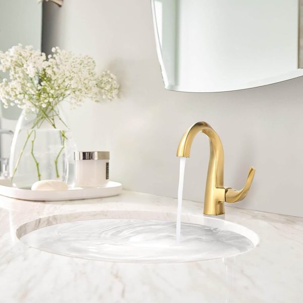 wowow single handle high arc brushed gold bathroom faucet 9