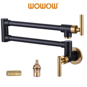 wowow wall mounted black and gold pot filler faucet over stove 1