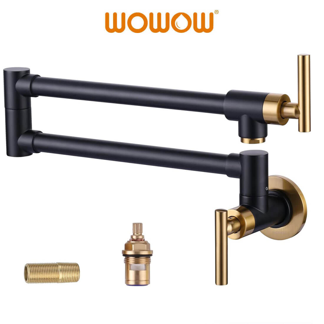WOWOW Wall Mounted Black and Gold Pot Filler Faucet Over Stove