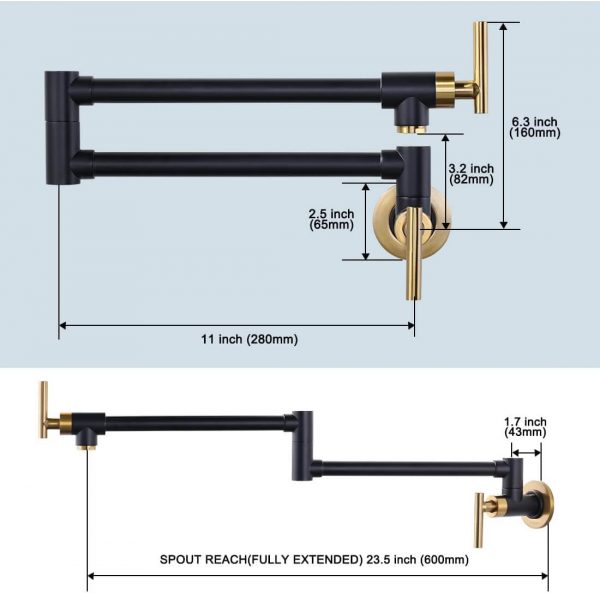 wowow wall mounted black and gold pot filler faucet over stove 2