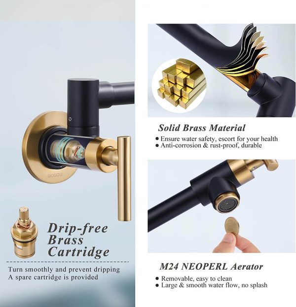 wowow wall mounted black and gold pot filler faucet over stove 3