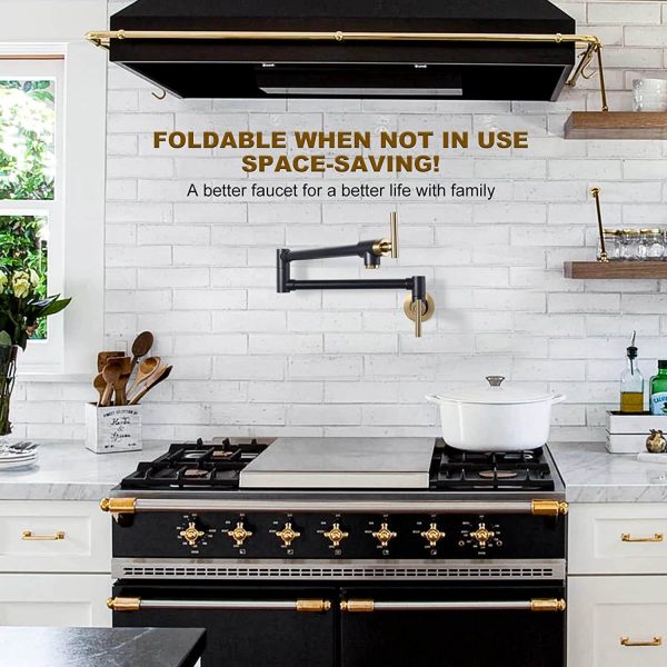 wowow wall mounted black and gold pot filler faucet over stove 5