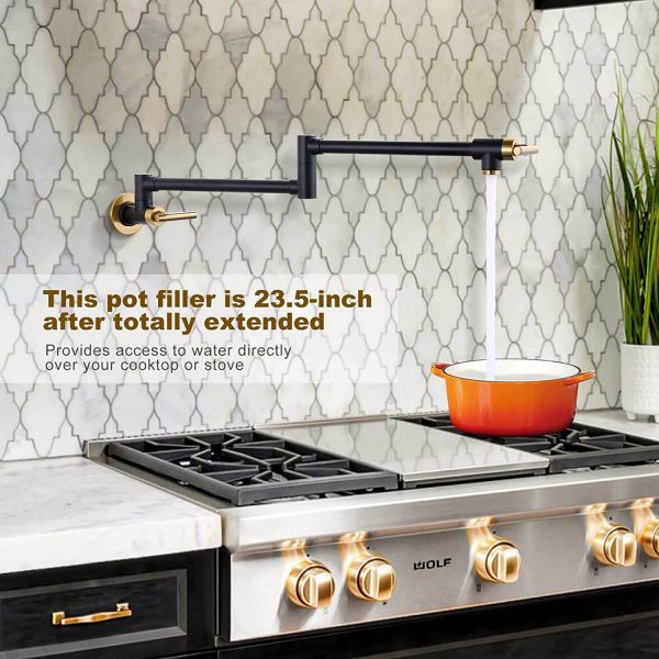 wowow wall mounted black and gold pot filler faucet over stove 6