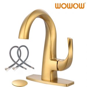 wowow single handle high arc brushed gold bathroom faucet 10